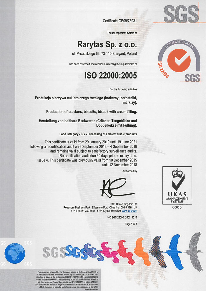 Certyfikat ISO 22000:2005