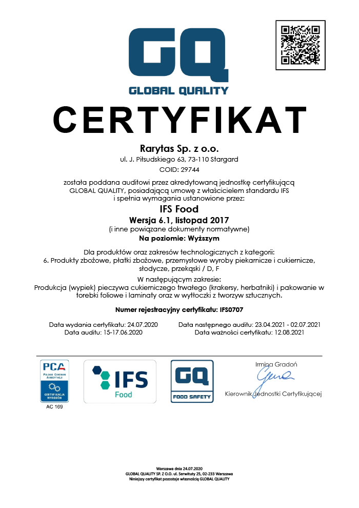 Certyfikat IFS 2020